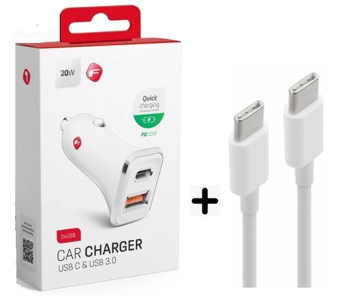 CL nabíječka do auta Quick Charge 3.0 20W + dobíjecí a datový kabel s "C" konektorem, bílá S-T-A-R