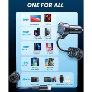 JOYROOM JR-CL08 3v1 45W neoriginální nabíječka do automobilu pro iPhone + výstup USB i Type-C