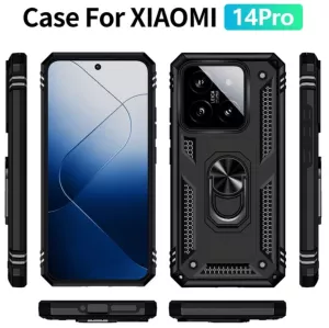 TPU pouzdro Xiaomi 14 Pro černé, black, řada DEFENDER, hliníkový úchyt, držák TT-TopTechnology