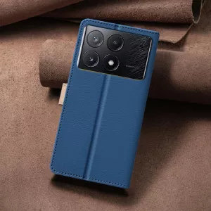 Kožené pouzdro Poco X6 Pro blue, modré, tzv. knížka, řada TWO-COLOR, materiál syntetická kůže TT-TopTechnology