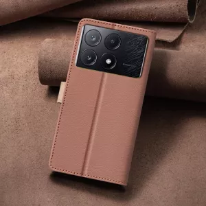 Kožené pouzdro Poco X6 Pro brown, hnědé, tzv. knížka, řada TWO-COLOR, materiál syntetická kůže TT-TopTechnology