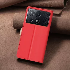 Kožené pouzdro Poco X6 Pro red, červené, tzv. knížka, řada TWO-COLOR, materiál syntetická kůže TT-TopTechnology