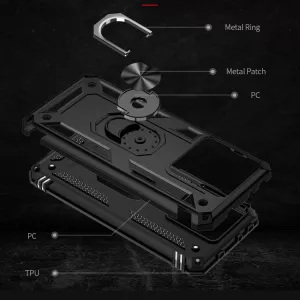 TPU zadní kryt, pouzdro Xiaomi 13T / 13T Pro černé, black, odolné proti nárazům, kovový otočný držák ( stojan) 360 stupňů TT-TopTechnology