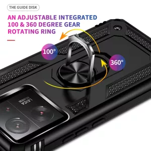 TPU zadní kryt, pouzdro Xiaomi 13T / 13T Pro černé, black, odolné proti nárazům, kovový otočný držák ( stojan) 360 stupňů TT-TopTechnology