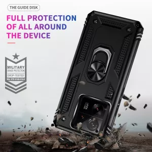 TPU zadní kryt, pouzdro Xiaomi 13T / 13T Pro černé, black, odolné proti nárazům, kovový otočný držák ( stojan) 360 stupňů TT-TopTechnology
