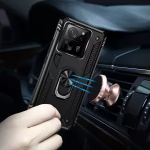 TPU zadní kryt, pouzdro Xiaomi 13T / 13T Pro černé, black, odolné proti nárazům, kovový otočný držák ( stojan) 360 stupňů TT-TopTechnology