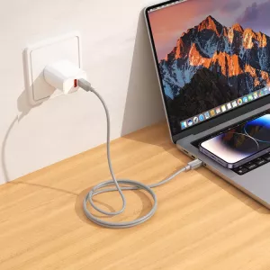 Dobíjecí, datový kabel pro Samsung Galaxy S20 FE 5G, 60W 3A, bílý, white, USB-C na USB-C, nahrazuje originál HOCO