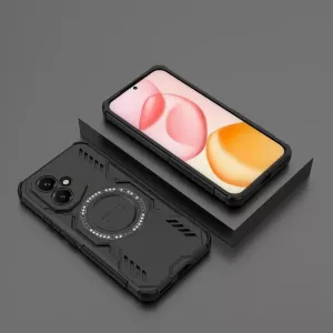 TPU pouzdro Honor 400 5G černé, black, odolné proti nárazům, s držákem a magnetem uprostřed TT-TopTechnology