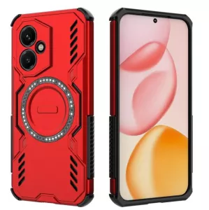 TPU pouzdro Honor 400 5G červené, red, odolné proti nárazům, s držákem a magnetem uprostřed