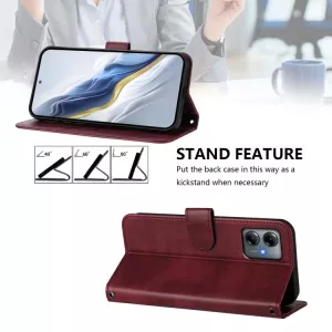 Kožené pouzdro Motorola Moto G54 5G hnědé - červené, wine red, model knížka, řada Splicing Buckle, materiál syntetická kůže TT-TopTechnology