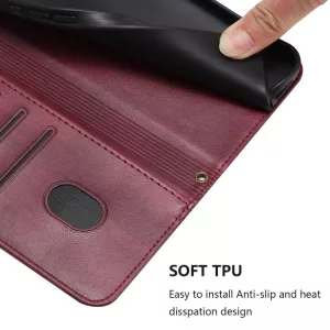 Kožené pouzdro Motorola Moto G54 5G hnědé - červené, wine red, model knížka, řada Splicing Buckle, materiál syntetická kůže TT-TopTechnology
