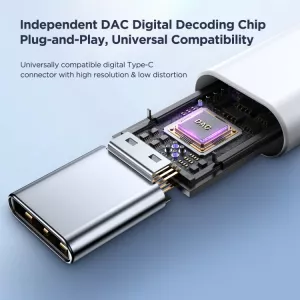 Sluchátka JR-EC05 Bass pro Samsung Galaxy A36 5G, bílá - kvalitní značkové příslušenství s přenosem zvuku přes konektor Typu-C a vestavěným převodníkem DAC JOYROOM