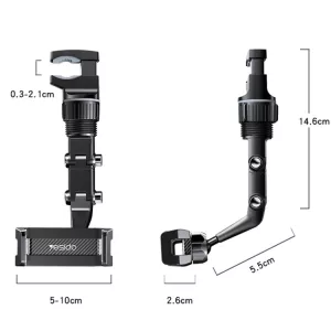 Držák mobilního telefonu na zpětné zrcátko automobilu C192, silná pružina chrání před vypadnutím zařízení i na hrbolaté cestě, otáčení na čtyřech kloubech 2 x 360° a 2 x 120° Yesido