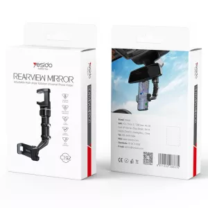 Držák mobilního telefonu na zpětné zrcátko automobilu C192, silná pružina chrání před vypadnutím zařízení i na hrbolaté cestě, otáčení na čtyřech kloubech 2 x 360° a 2 x 120° Yesido
