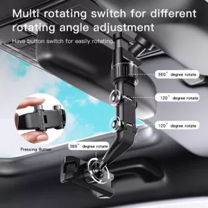 Držák mobilního telefonu na zpětné zrcátko automobilu C192, silná pružina chrání před vypadnutím zařízení i na hrbolaté cestě, otáčení na čtyřech kloubech 2 x 360° a 2 x 120° Yesido