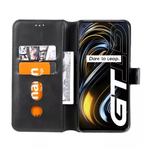 Knížkové kožené pouzdro pro Realme GT 5G černé (Black) – flip obal CLASSIC z PU kůže s magnetickým zavíráním, stojánkem a kapsami na karty TT-TopTechnology