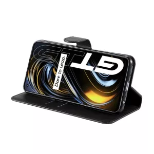 Knížkové kožené pouzdro pro Realme GT 5G černé (Black) – flip obal CLASSIC z PU kůže s magnetickým zavíráním, stojánkem a kapsami na karty TT-TopTechnology