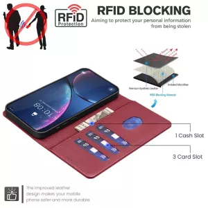 Luxusní červené knížkové pouzdro pro POCO X7 Pro s RFID ochranou, kapsami na karty a magnetickým zavíráním TT-TopTechnology