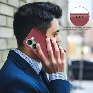 Luxusní červené knížkové pouzdro pro POCO X7 Pro s RFID ochranou, kapsami na karty a magnetickým zavíráním TT-TopTechnology