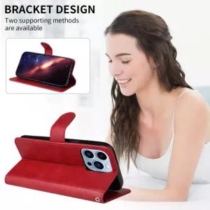 Luxusní knížkové pouzdro pro Xiaomi 17 červené – magnetické zavírání, kapsy na karty, funkce stojánku TT-TopTechnology