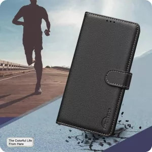 Luxusní knížkové pouzdro pro Poco X7 Pro s RFID ochranou, kapsami na karty a magnetickým zavíráním – černé TT-TopTechnology