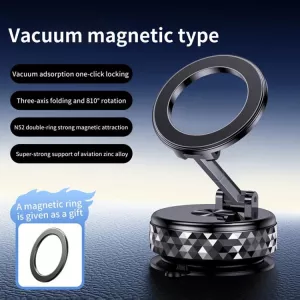 MHK12 magnetický držák vakuový přísavný 360° stříbrný diamant, vhodný na přístrojovou, palubní desku vozidla, nebo jinou plochu TT-TopTechnology