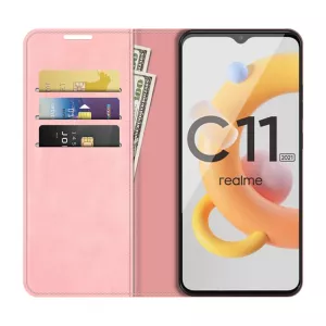 Pouzdro knížka Realme C11 2021 / C21 růžové, pink – kožené (PU) TT-TopTechnology