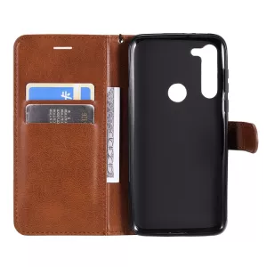 Pouzdro Motorola Moto G8 Power hnědé | Knížkové pouzdro ze syntetické kůže se stojánkem a sloty na karty TT-TopTechnology