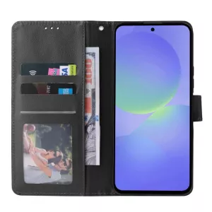Černé peněženkové pouzdro Samsung Galaxy A57 5G z koženky se 3 přihrádkami na karty TopTechnology