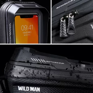 Cyklistická brašna na rám WILD MAN XT2 1 l s dotykovým pouzdrem na mobil, pevnou skořepinou a ochranou proti dešti WILD-MAN