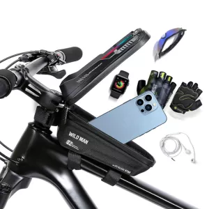 Cyklistická brašna na rám WILD MAN XT2 1 l s dotykovým pouzdrem na mobil, pevnou skořepinou a ochranou proti dešti WILD-MAN