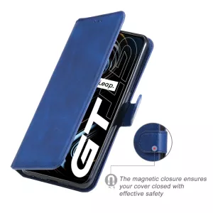 Pouzdro Realme GT 5G modré | Knížkové pouzdro ze syntetické PU kůže CLASSIC s magnetickým zavíráním, stojánkem a kapsami na karty TT-TopTechnology
